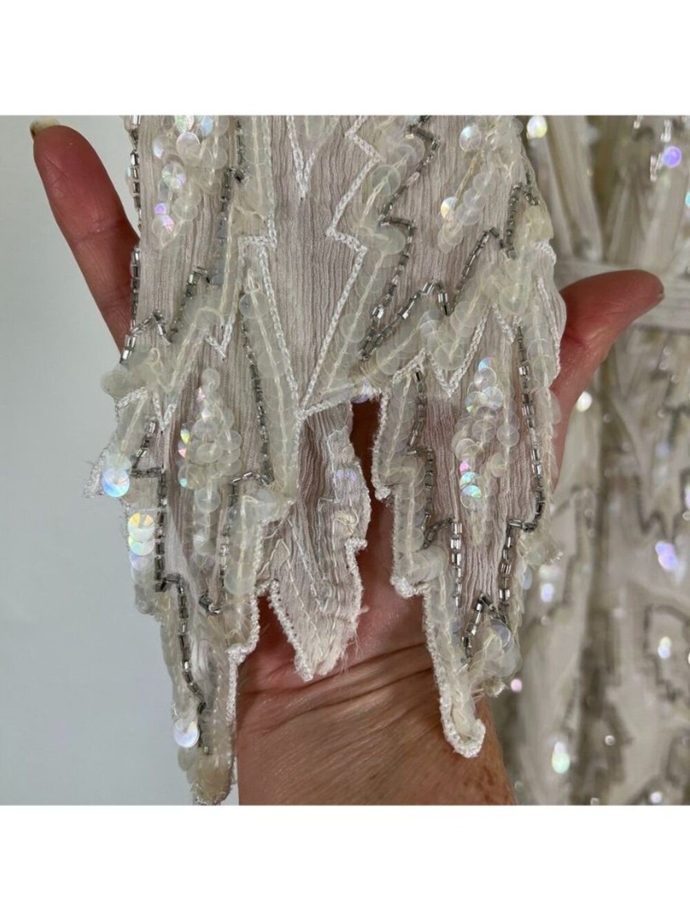 Vintage 80s Silk Sequin Beaded LWD Cocktail Bridal Wedding MOB Midi Dress M - Picture 13 of 16